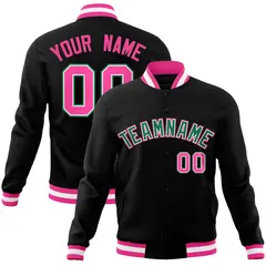 Black Kelly Green Pink Varsity Full-Snap Letterman Jacket 1