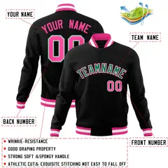 Black Kelly Green Pink Varsity Full-Snap Letterman Jacket 4