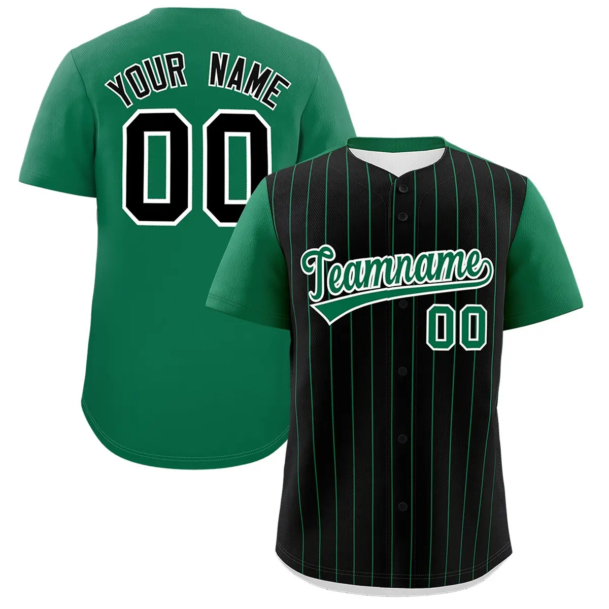Black Kelly Green Pinstripe Two-Tone Baseball Jersey