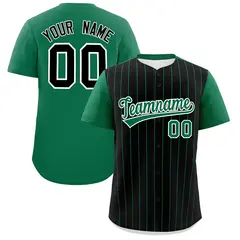 Black Kelly Green Pinstripe Two-Tone Baseball Jersey 1