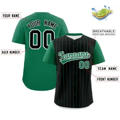 Black Kelly Green Pinstripe Two-Tone Baseball Jersey 2