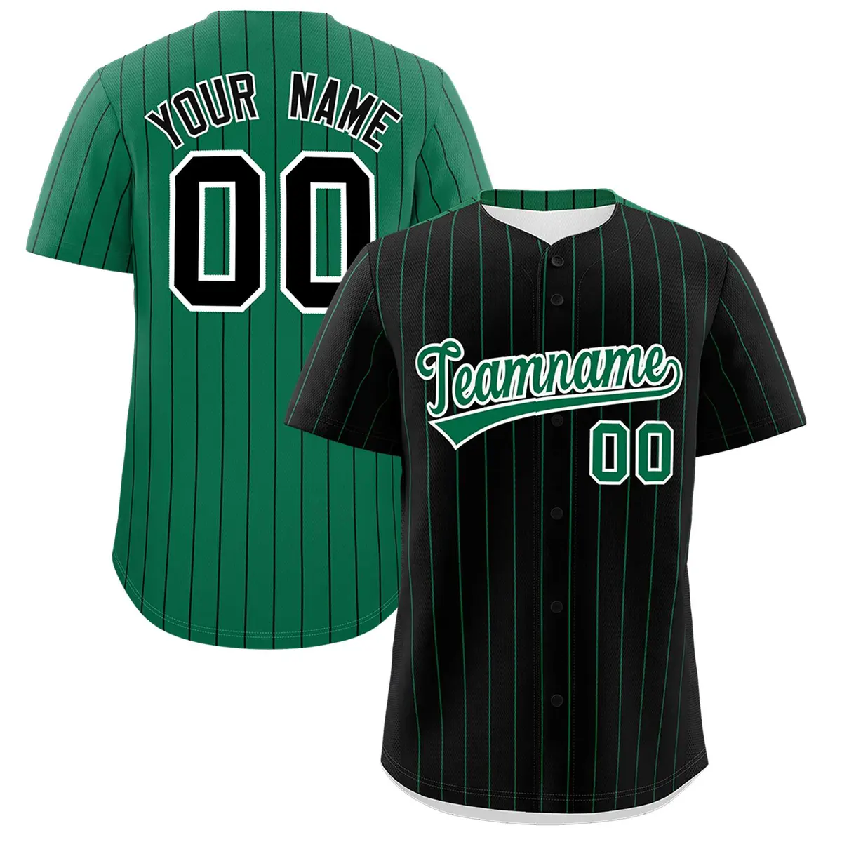 Black Kelly Green Pinstripe Two-Tone Baseball Jersey