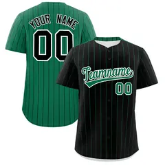 Black Kelly Green Pinstripe Two-Tone Baseball Jersey 1