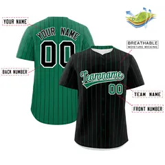 Black Kelly Green Pinstripe Two-Tone Baseball Jersey 2