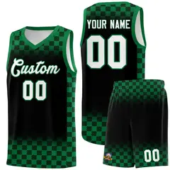 Black Kelly Green Plaid Pattern Basketball Jersey Uniform 1