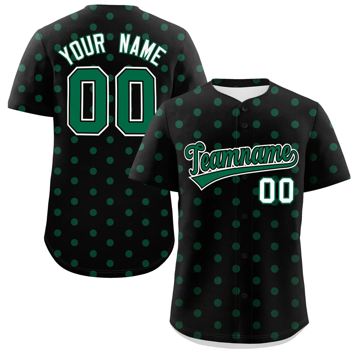 Black Kelly Green Polka Dot Graffiti Baseball Jersey
