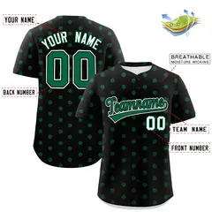 Black Kelly Green Polka Dot Graffiti Baseball Jersey 2