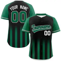 Black Kelly Green Raglan Gradient Thick Stripe Baseball Jersey