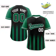 Black Kelly Green Raglan Gradient Thick Stripe Baseball Jersey 2