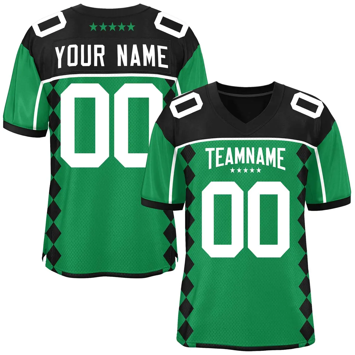 Black Kelly Green Raglan Side Blocks Football Jersey