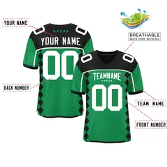 Black Kelly Green Raglan Side Blocks Football Jersey 2