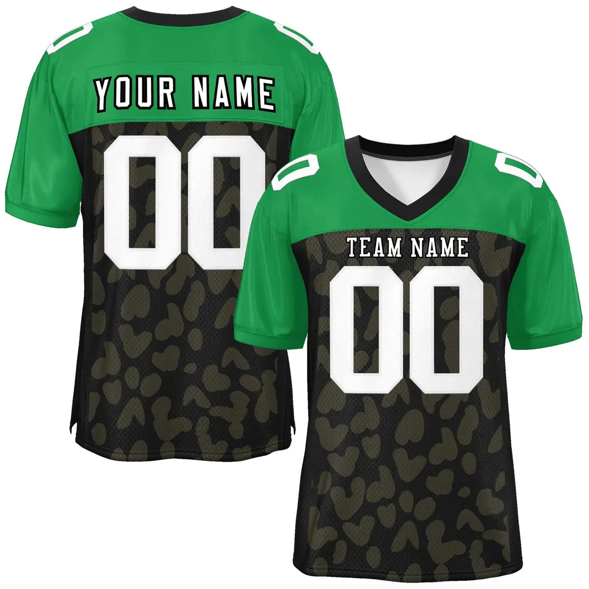 Black Kelly Green Raglan Sleeves Camo Football Jersey