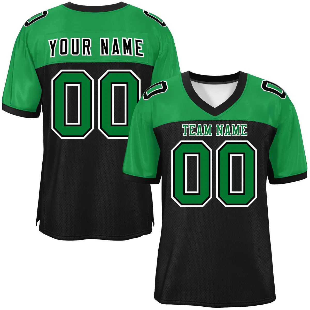 Black-Kelly Green Raglan Sleeves Football Jersey