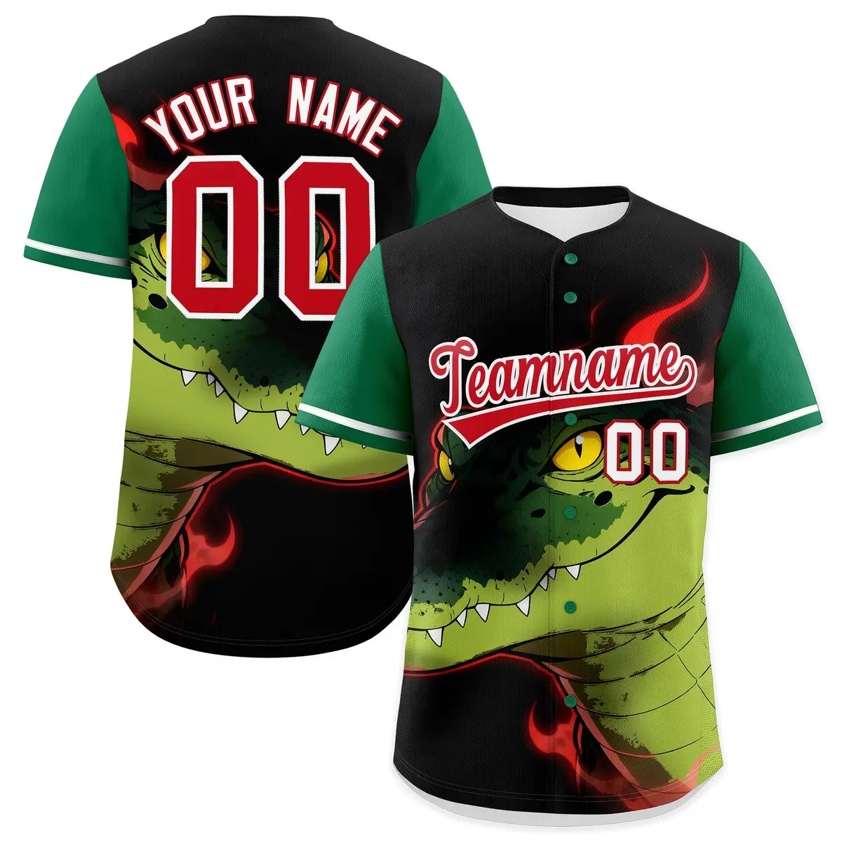 Black Kelly Green Red Crocodile Graffiti Baseball Jersey