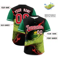 Black Kelly Green Red Crocodile Graffiti Baseball Jersey 2