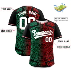 Black Kelly Green Red Graffiti Mexican Style Baseball Jersey 3