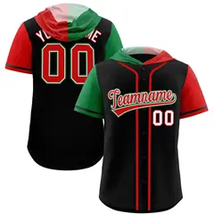 Black Kelly Green Red Split Raglan Baseball Hoodie Jersey