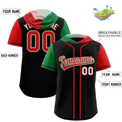 Black Kelly Green Red Split Raglan Baseball Hoodie Jersey 2