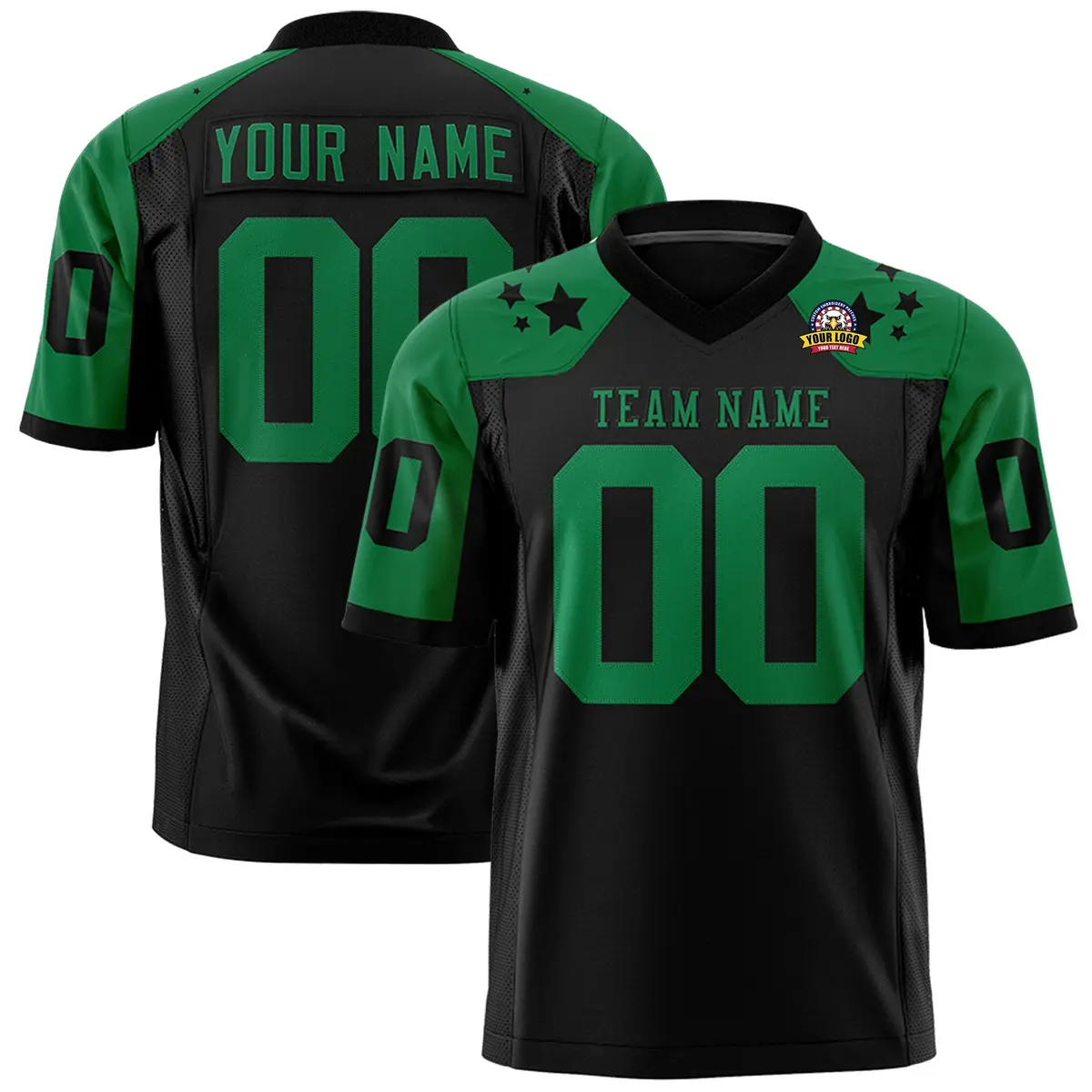 Black Kelly Green Shoulder Star Pattern Flag Football Jersey