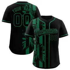 Black Kelly Green Split Coconut Tree Design Baseball Jersey