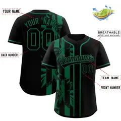 Black Kelly Green Split Coconut Tree Design Baseball Jersey 2