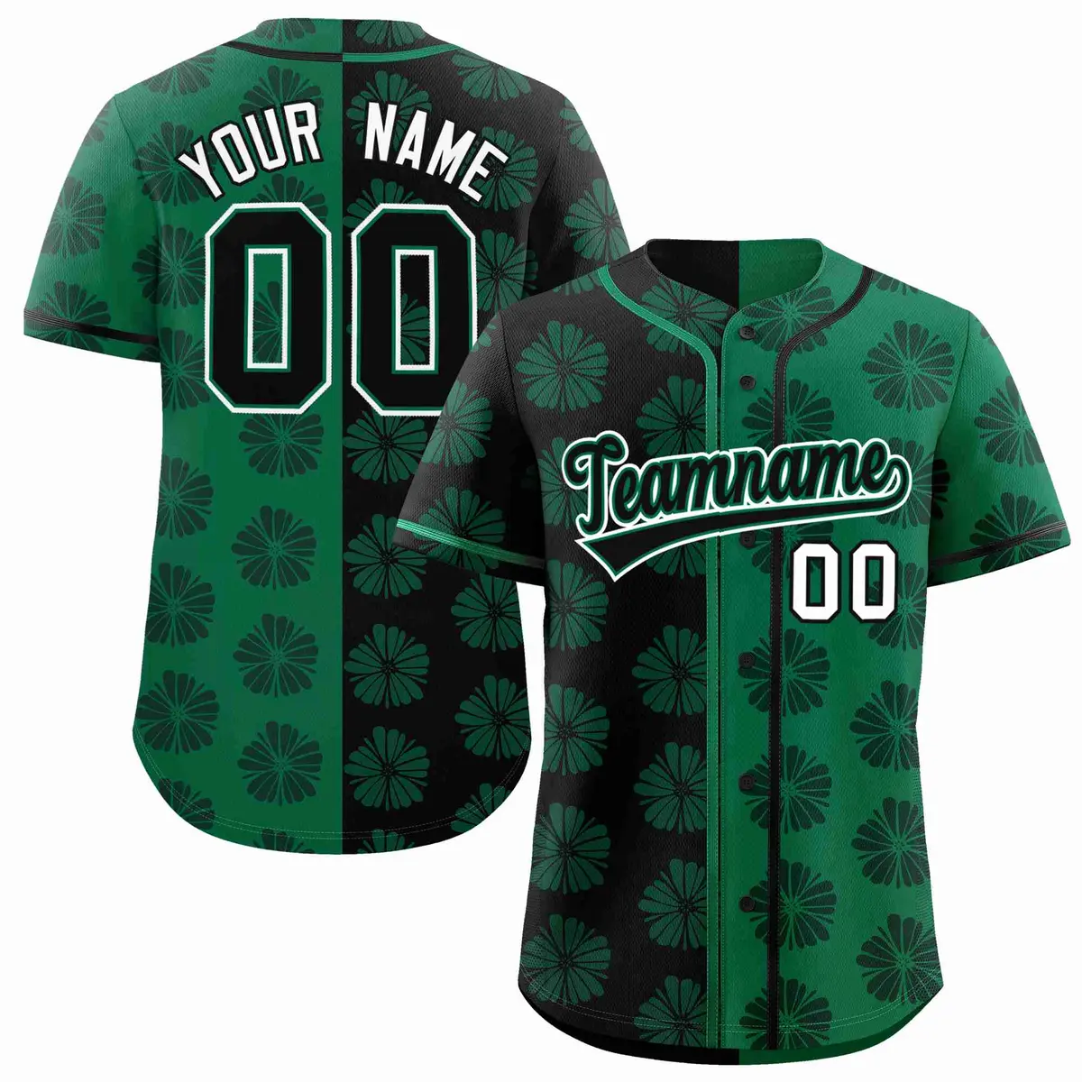 Black Kelly Green Split Flower Graffiti Baseball Jersey