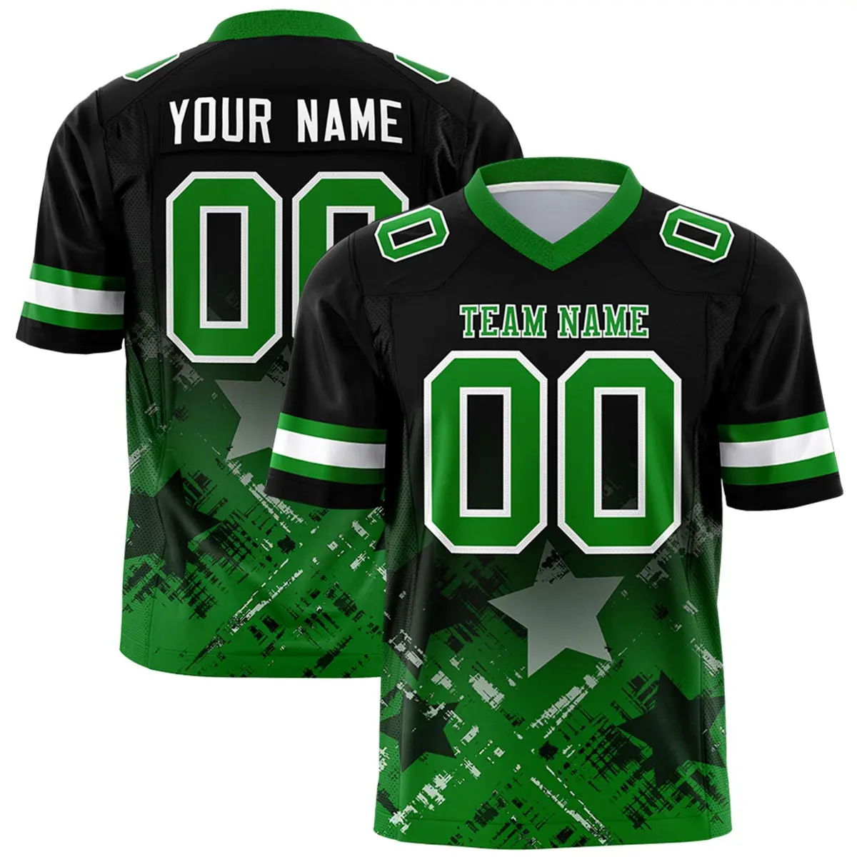 Black Kelly Green Star Gradient Flag Football Jersey