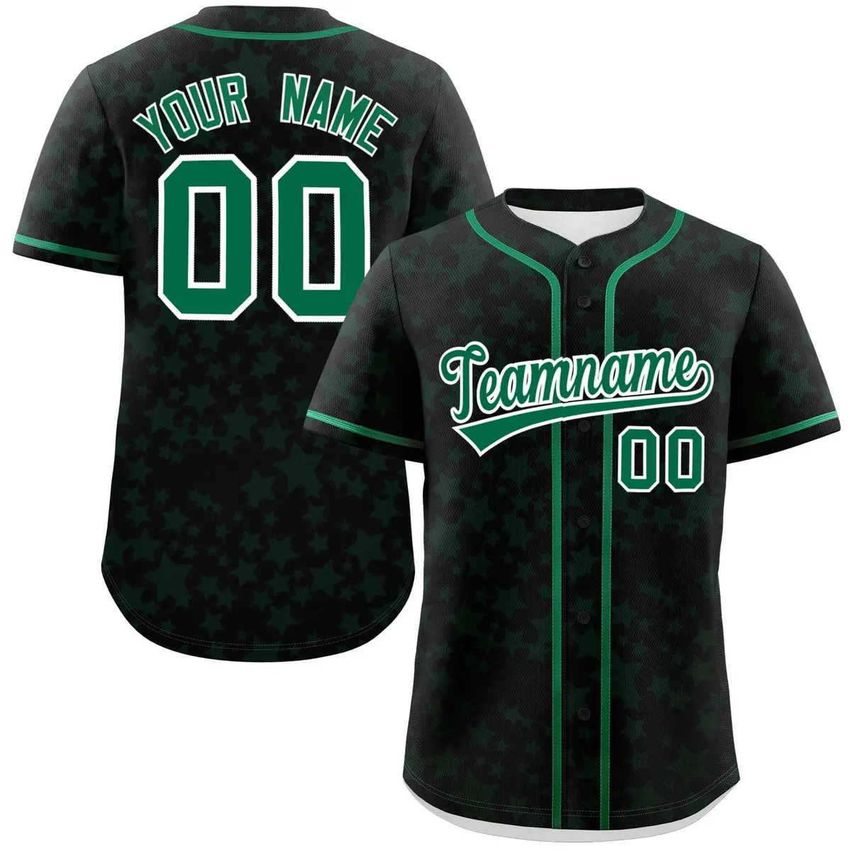Black Kelly Green Star Graffiti Authentic Baseball Jersey