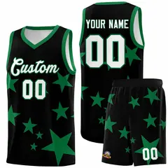 Black Kelly Green Star Print Graffiti Basketball Jersey Sets 1