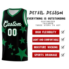 Black Kelly Green Star Print Graffiti Basketball Jersey Sets 2