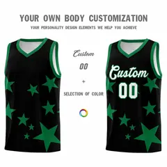 Black Kelly Green Star Print Graffiti Basketball Jersey Sets 3