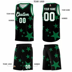 Black Kelly Green Star Print Graffiti Basketball Jersey Sets 5