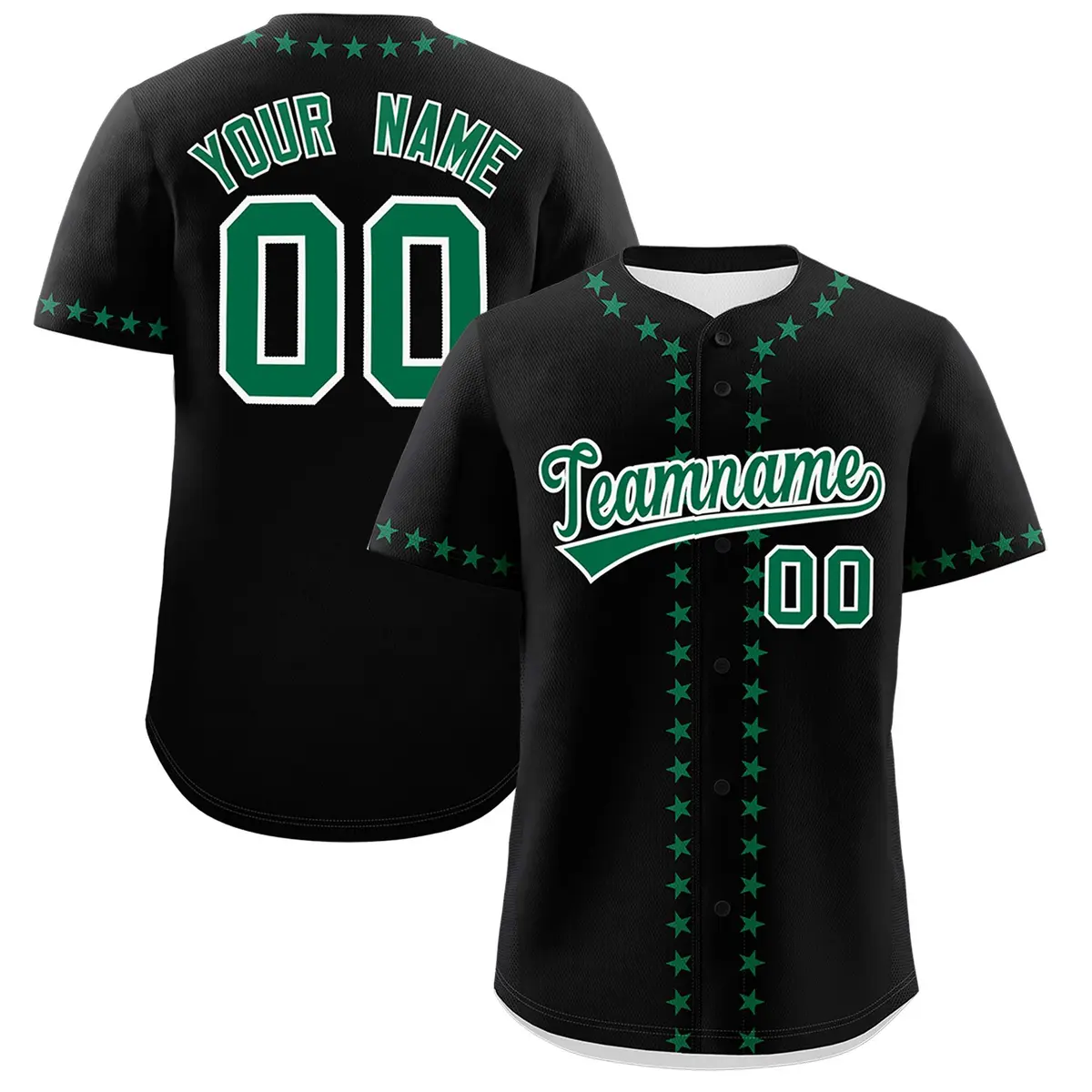 Black Kelly Green Star Ribbing Authentic Baseball Jersey