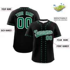 Black Kelly Green Star Ribbing Authentic Baseball Jersey 2
