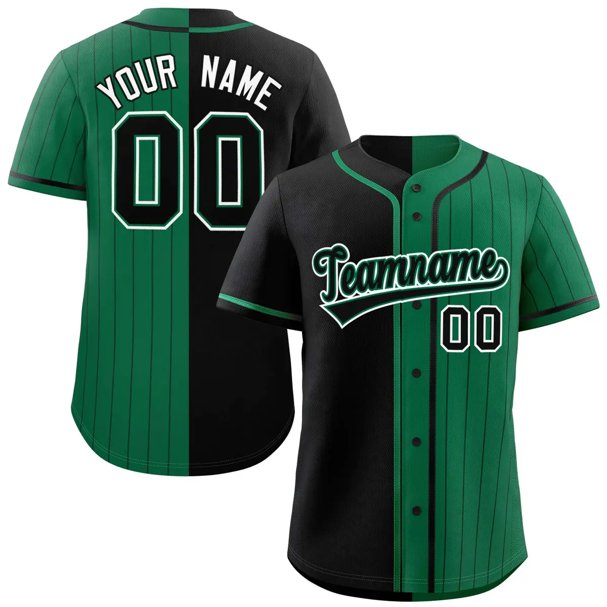 Black Kelly Green Stripe-Solid Combo Baseball Jersey