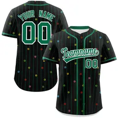 Black Kelly Green Stripe Star Pattern Baseball Jersey