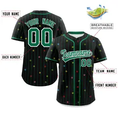 Black Kelly Green Stripe Star Pattern Baseball Jersey 2
