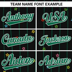 Black Kelly Green Stripe Star Pattern Baseball Jersey 3