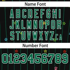 Black Kelly Green Stripe Star Pattern Baseball Jersey 4