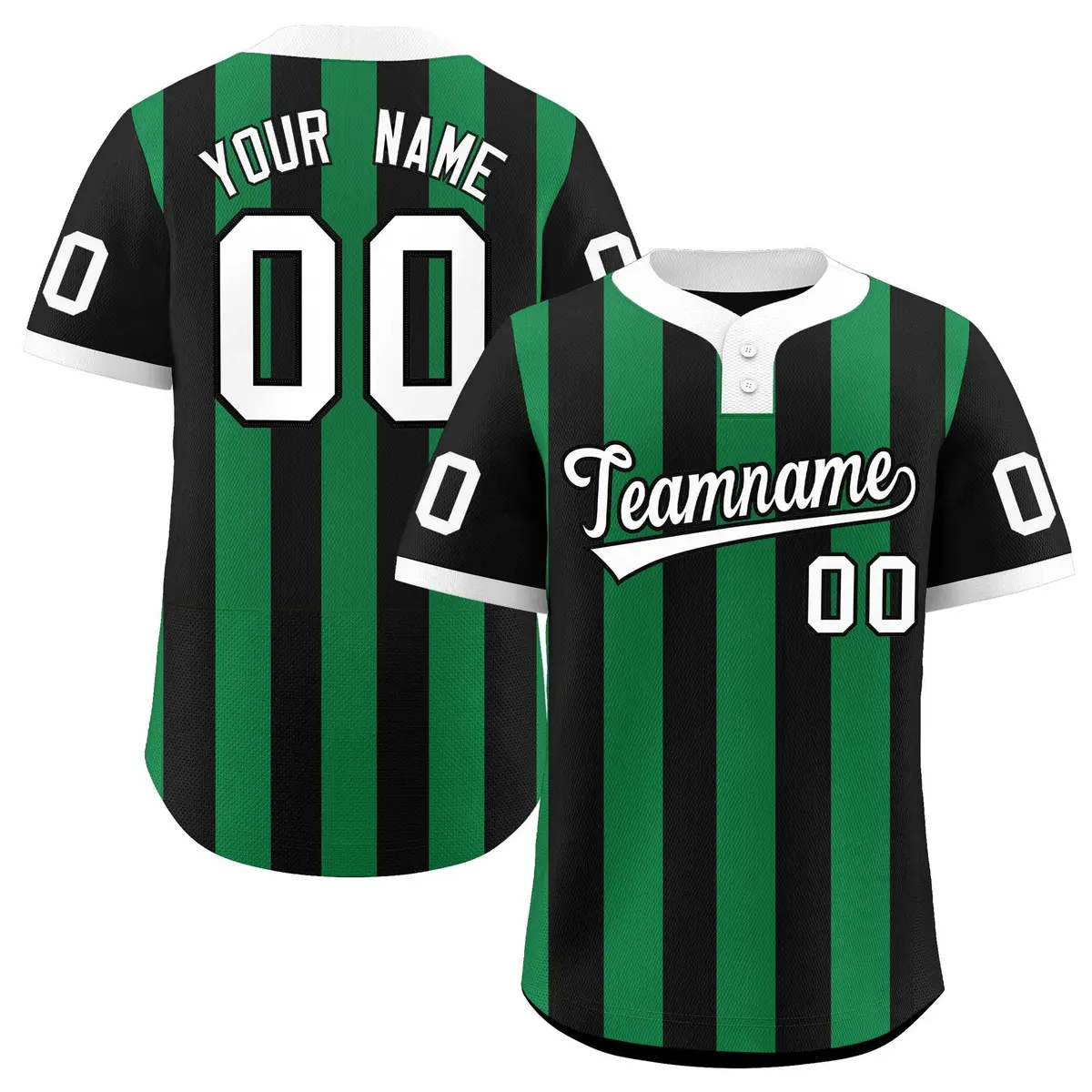 Black Kelly Green Stripe Two-Button Softball Jersey