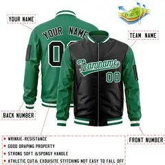 Black Kelly Green Two-Tone Varsity Letterman Bomber Jacket 2