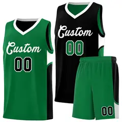 Black Kelly Green U-shaped Side Pattern Double Side Basketball Jersey