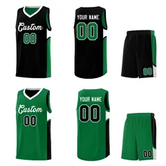 Black Kelly Green U-shaped Side Pattern Double Side Basketball Jersey 2
