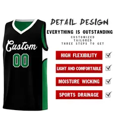 Black Kelly Green U-shaped Side Pattern Double Side Basketball Jersey 3
