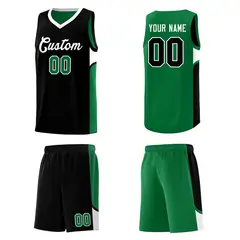 Black Kelly Green U-shaped Side Pattern Double Side Basketball Jersey 5