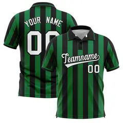 Black Kelly Green Vertical Stripes Performance Polo Shirt 1
