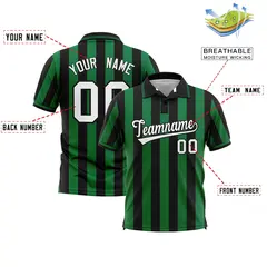 Black Kelly Green Vertical Stripes Performance Polo Shirt 2