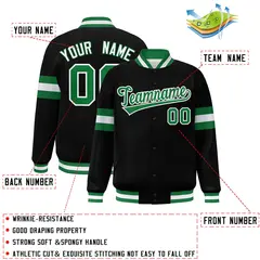 Black Kelly Green-White Color Block Full-Snap Varsity Bomber Jacket 2