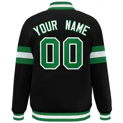 Black Kelly Green-White Color Block Full-Snap Varsity Bomber Jacket 4