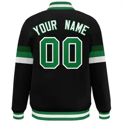 Black Kelly Green-White Color Block Full-Snap Varsity Bomber Jacket 4